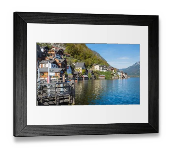 Framed Print : Hallstatt village in Alps at dusk, Austria Framed Print : Hallstatt village in Alps at dusk, Austria