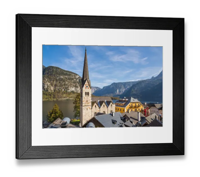 Framed Print : Hallstatt village in Alps at dusk, Austria Framed Print : Hallstatt village in Alps at dusk, Austria