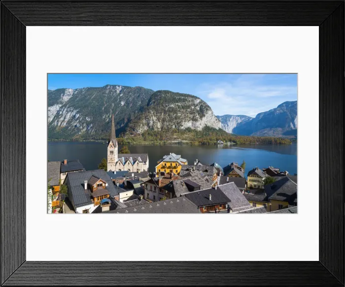 Framed Print : Hallstatt village in Alps at dusk, Austria Framed Print : Hallstatt village in Alps at dusk, Austria
