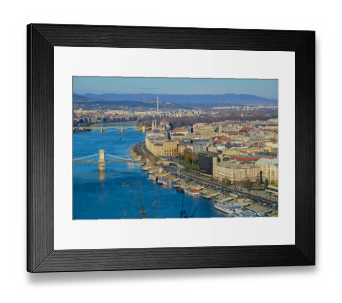 Framed Print : Panorama of Budapest, Hungary, with the Chain Bridge and the Parliament Framed Print : Panorama of Budapest, Hungary, with the Chain Bridge and the Parliament