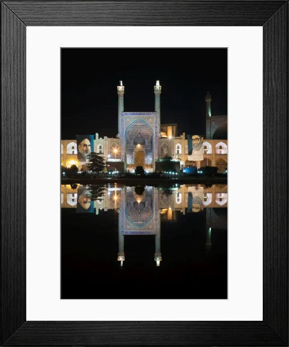 Framed Print : Imam mosque reflected in a pool by night, Isfahan, Iran Framed Print : Imam mosque reflected in a pool by night, Isfahan, Iran