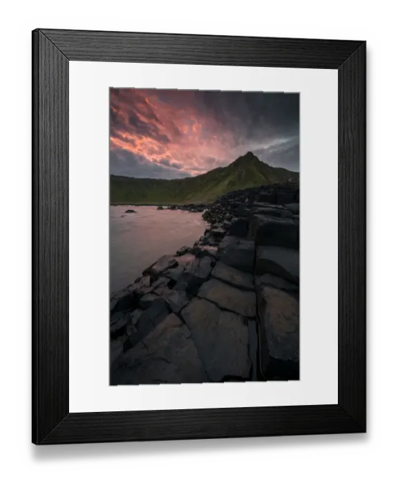 Framed Print : Dramatic sunrise at Giants Causeway in Northern Ireland