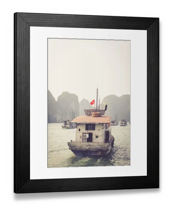 Framed Print : boats cruising around karst in the world famous place halong bay in north Vietnam Framed Print : boats cruising around karst in the world famous place halong bay in north Vietnam