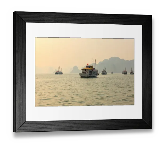 Framed Print : boats cruising around karst in the world famous place halong bay in north Vietnam Framed Print : boats cruising around karst in the world famous place halong bay in north Vietnam