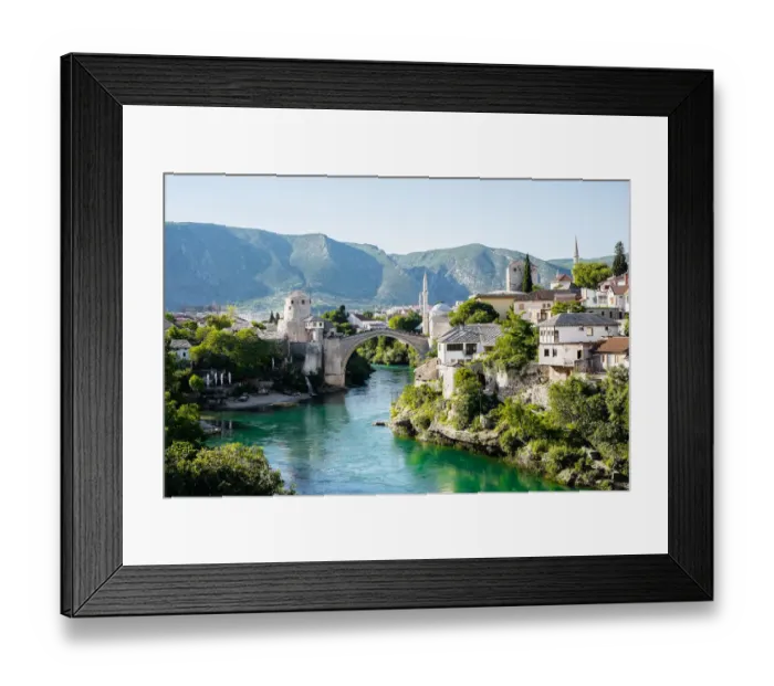 Framed Print : Beautiful view on Mostar city with old bridge on Neretva river in Bosnia and Herzegovina Framed Print : Beautiful view on Mostar city with old bridge on Neretva river in Bosnia and Herzegovina