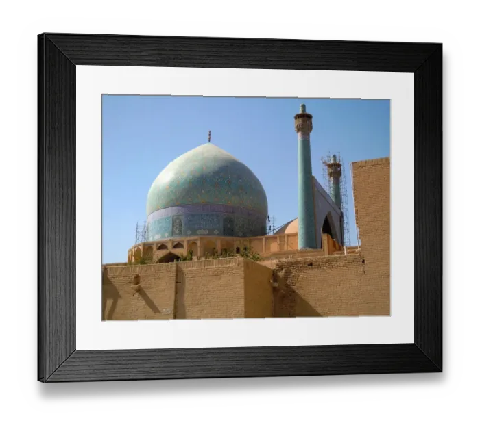 Framed Print : Blue Imam mosque of Isfahan over brick wall, Iran Framed Print : Blue Imam mosque of Isfahan over brick wall, Iran
