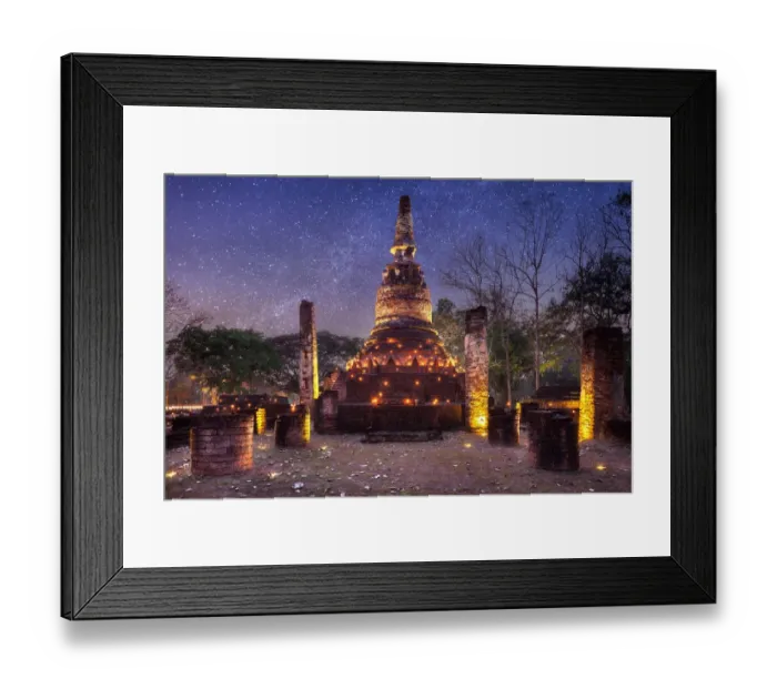 Framed Print : Old stupa with candlelight and milky way galaxy in the Kamphaeng Phet Historical Park Framed Print : Old stupa with candlelight and milky way galaxy in the Kamphaeng Phet Historical Park