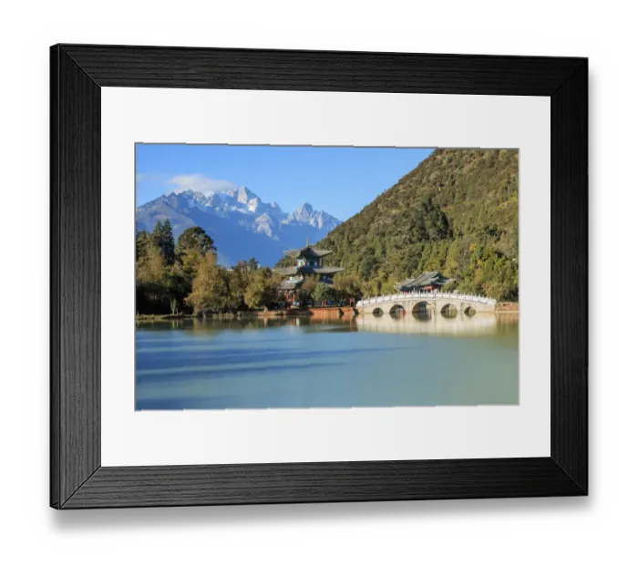 Framed Print : Beautiful view of the Black Dragon Pool and Jade Dragon Snow Mountain in Lijiang, Yunnan - China Framed Print : Beautiful view of the Black Dragon Pool and Jade Dragon Snow Mountain in Lijiang, Yunnan - China