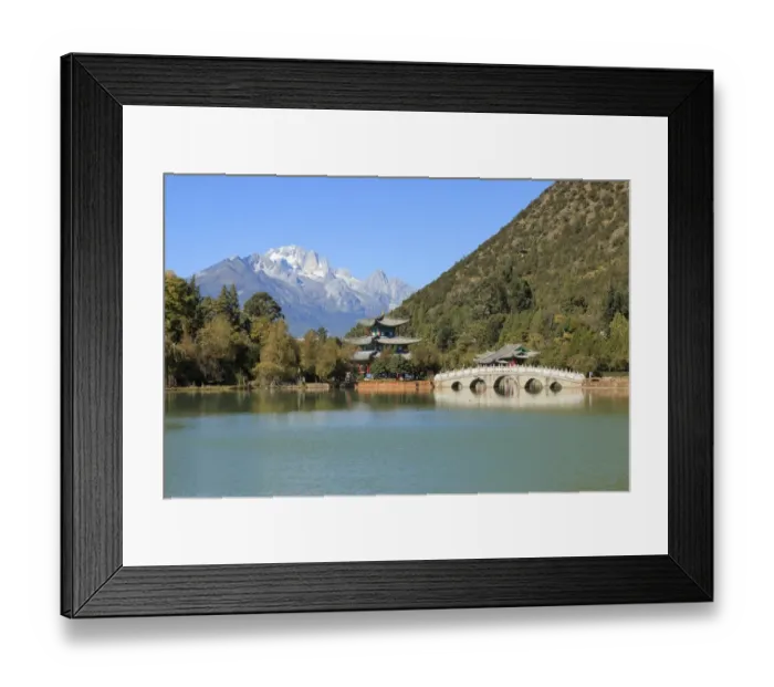 Framed Print : Beautiful view of the Black Dragon Pool and Jade Dragon Snow Mountain in Lijiang, Yunnan - China Framed Print : Beautiful view of the Black Dragon Pool and Jade Dragon Snow Mountain in Lijiang, Yunnan - China