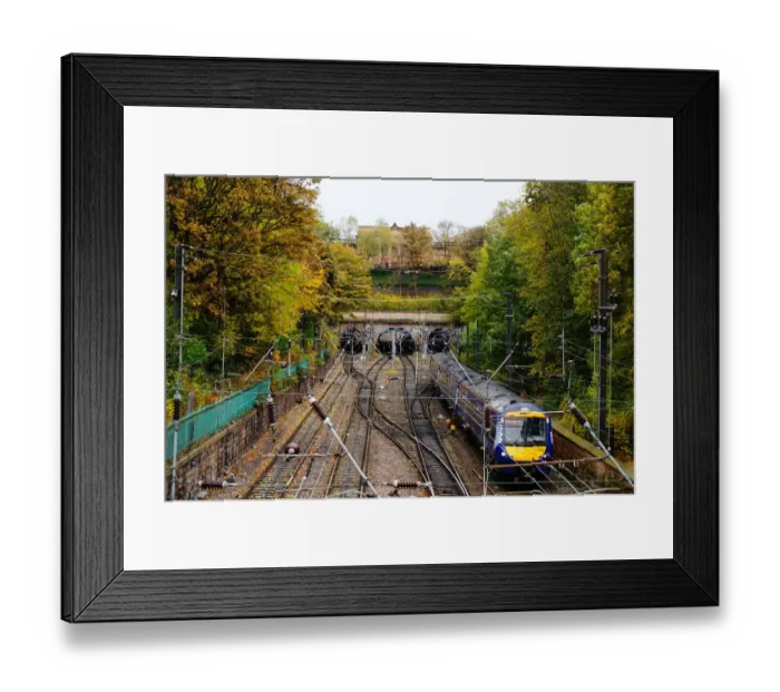 Framed Print : Traintracks and Train, Edinburgh, United Kingdom Framed Print : Traintracks and Train, Edinburgh, United Kingdom