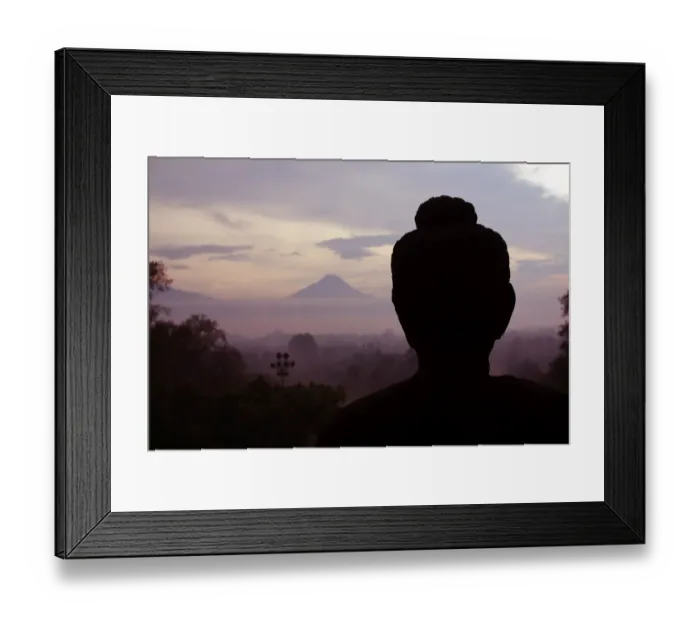 Framed Print : Silhouette of Buddha head at Borobudur Framed Print : Silhouette of Buddha head at Borobudur