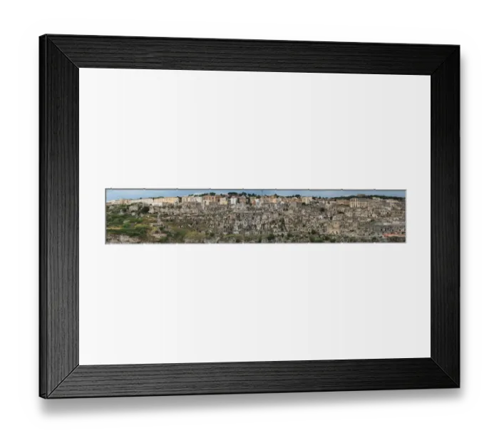 Framed Print : Large Size Panoramic Of Matera And Its Gravina, With Stone Age Cave Dwellings, UNESCO World Heritage Site In Southern Italy