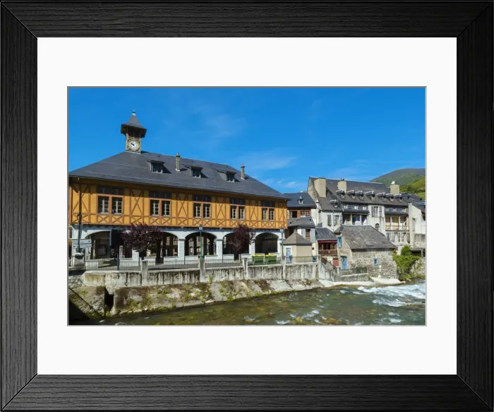 Framed Print : The city hall and the River Aure at Arreau, Hautes Pyrenees, France Framed Print : The city hall and the River Aure at Arreau, Hautes Pyrenees, France