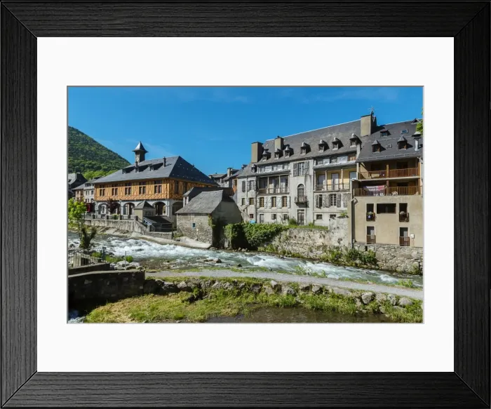 Framed Print : The city hall and the River Aure at Arreau, Hautes Pyrenees, France Framed Print : The city hall and the River Aure at Arreau, Hautes Pyrenees, France