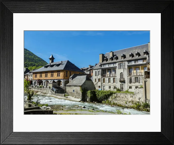 Framed Print : The city hall and the River Aure at Arreau, Hautes Pyrenees, France Framed Print : The city hall and the River Aure at Arreau, Hautes Pyrenees, France