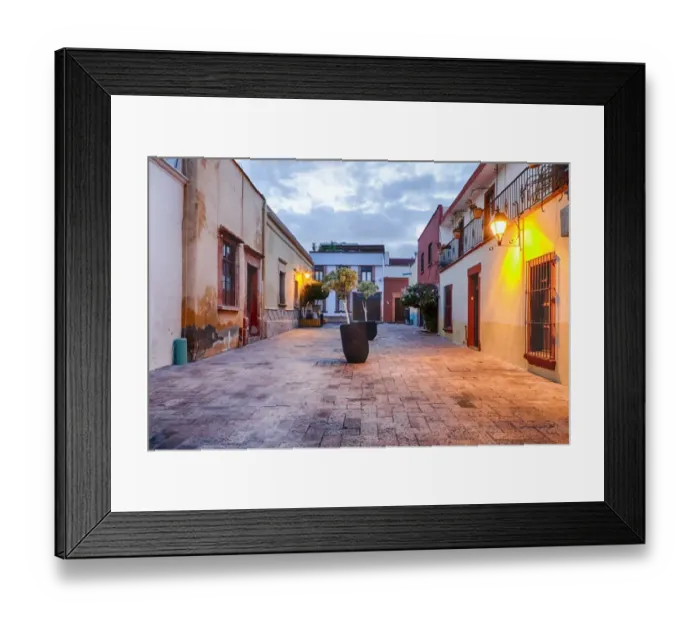 Framed Print : Pedestrian walkways of downtown Queretaro, Mexico at night Framed Print : Pedestrian walkways of downtown Queretaro, Mexico at night