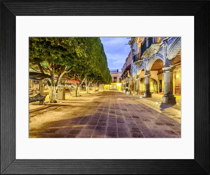 Framed Print : Pedestrian walkways of downtown Queretaro, Mexico at night Framed Print : Pedestrian walkways of downtown Queretaro, Mexico at night