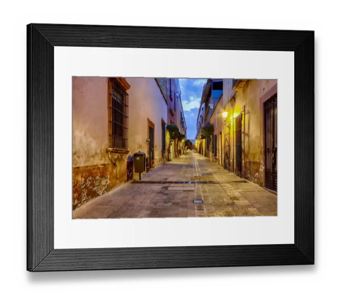 Framed Print : Pedestrian walkways of downtown Queretaro, Mexico at night