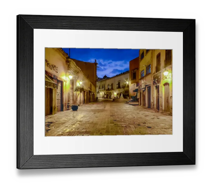 Framed Print : Pedestrian walkways of downtown Queretaro, Mexico at night Framed Print : Pedestrian walkways of downtown Queretaro, Mexico at night