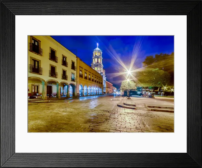 Framed Print : Streets of downtown Queretaro, Mexico at dawn