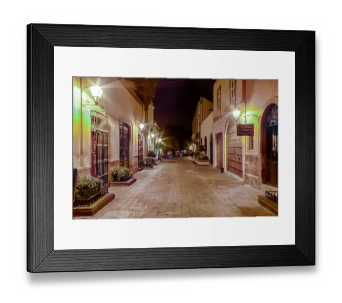 Framed Print : Pedestrian walkways of downtown Queretaro, Mexico at night Framed Print : Pedestrian walkways of downtown Queretaro, Mexico at night