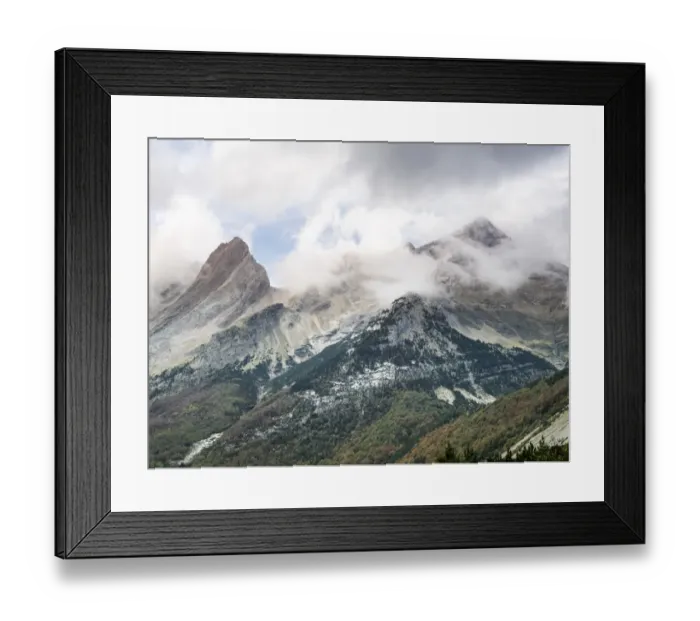 Framed Print : Tops of high mountain in autumn with a climate of storm Framed Print : Tops of high mountain in autumn with a climate of storm