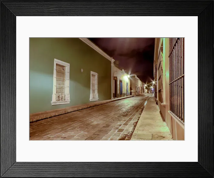 Framed Print : Streets of downtown Queretaro, Mexico at night