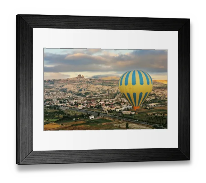 Framed Print : Hot air ballon and Uchisar Castle Framed Print : Hot air ballon and Uchisar Castle