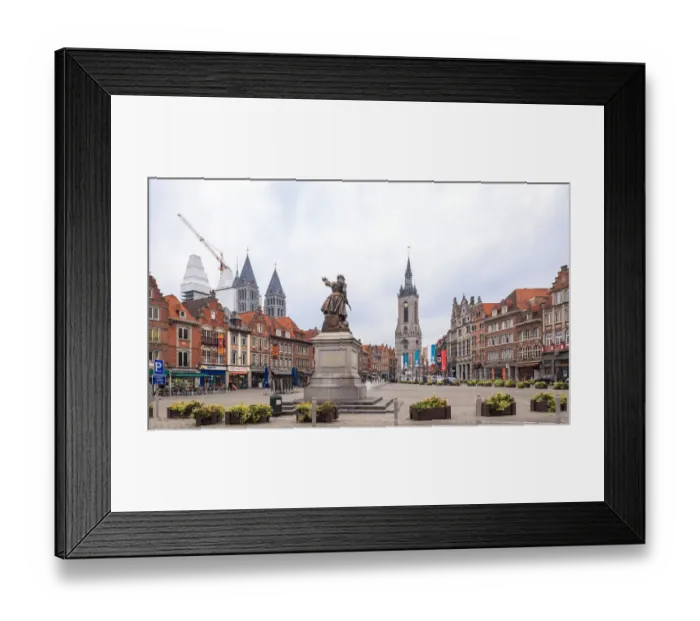 Framed Print : Grand Place and Belfry of Tournai and the statue of Christine de Lalaing