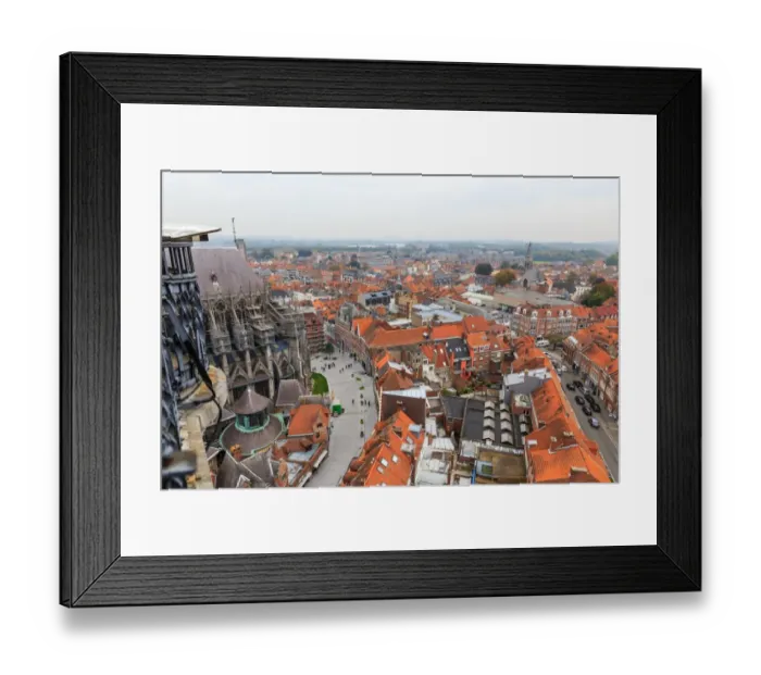 Framed Print : Looking over railings on the Belfry Beffroi tower at the cathedral Tournai Belgium Framed Print : Looking over railings on the Belfry Beffroi tower at the cathedral Tournai Belgium