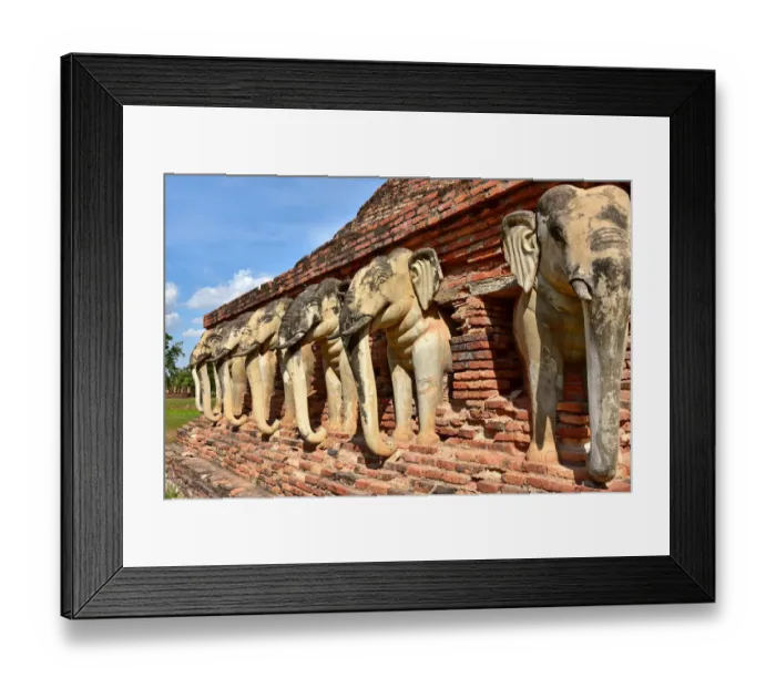Framed Print : sculptures of elephants at Wat Sorasak Sukhothai temple Thailand, Asia Framed Print : sculptures of elephants at Wat Sorasak Sukhothai temple Thailand, Asia