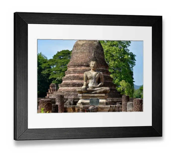 Framed Print : Wat Mahathat statue with stupa Sukhothai Thailand, Asia Framed Print : Wat Mahathat statue with stupa Sukhothai Thailand, Asia