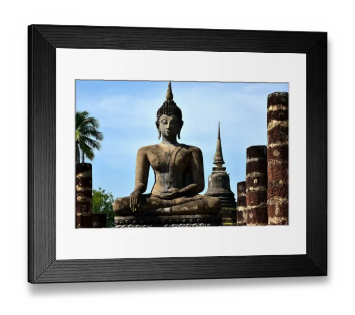 Framed Print : Statue with stupa Wat Mahathat temple Sukhothai Thailand, Asia Framed Print : Statue with stupa Wat Mahathat temple Sukhothai Thailand, Asia