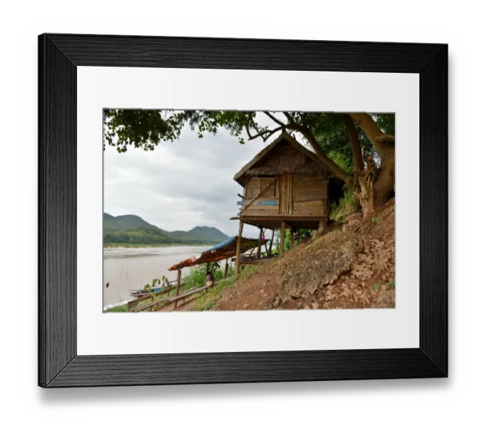 Framed Print : bamboo stlits house on mekong river luang prabang Laos Framed Print : bamboo stlits house on mekong river luang prabang Laos