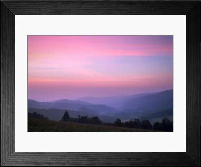 Framed Print : Mountain layers view during daybreak (dawn) Framed Print : Mountain layers view during daybreak (dawn)