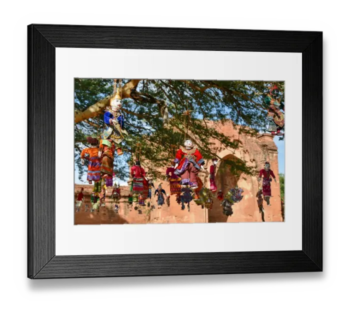 Framed Print : Suspend dolls from tree at Dhamma Yan Gyi Temple, Bagan, unesco ruins Myanmar. Asia Framed Print : Suspend dolls from tree at Dhamma Yan Gyi Temple, Bagan, unesco ruins Myanmar. Asia