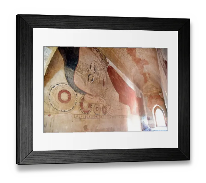 Framed Print : Buddha wall engrarving Su La Ma Ni Pahto terracotta Temple, Bagan, unesco ruins Myanmar. Asia