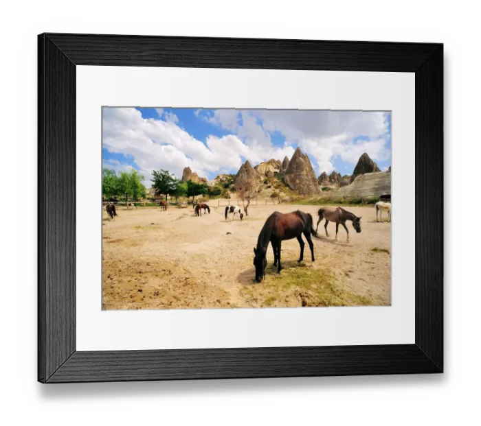 Framed Print : Cappadocia landscape with fairy chimneys and farm Framed Print : Cappadocia landscape with fairy chimneys and farm