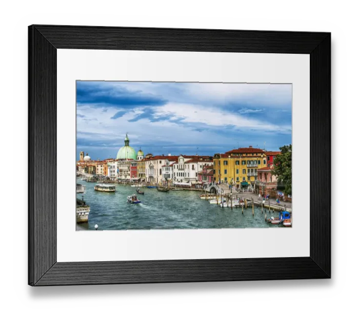 Framed Print : Gondolas, Vaporetto And San Simone Piccolo Church Dome Along The Grand Canal. Its Venice, Italy Framed Print : Gondolas, Vaporetto And San Simone Piccolo Church Dome Along The Grand Canal. Its Venice, Italy
