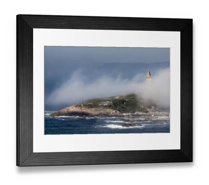 Framed Print : Tower of Hercules with fog, A CoruAna (Galicia, Spain)