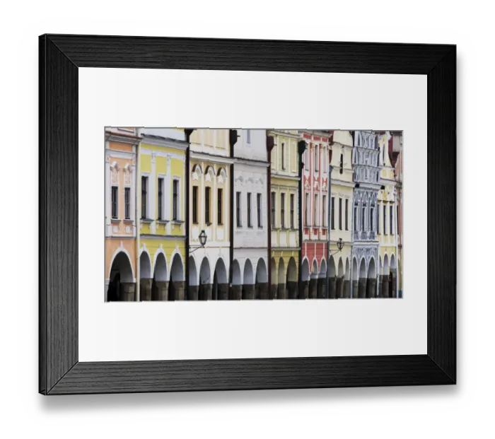 Framed Print : Colourful facades in the centre of Telc in South Bohemia, Czech Republic, Central Europe Framed Print : Colourful facades in the centre of Telc in South Bohemia, Czech Republic, Central Europe