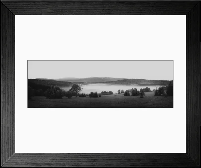 Framed Print : Misty morning landscape, wide angle image (panorama) Framed Print : Misty morning landscape, wide angle image (panorama)