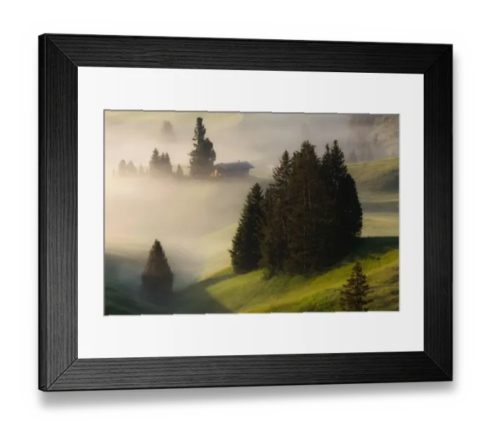 Framed Print : Morning Mist in Alpe Di Siusi Framed Print : Morning Mist in Alpe Di Siusi