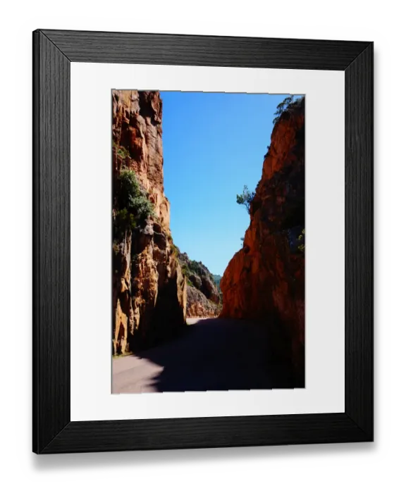 Framed Print : Road in between the rocks, Calanques, Corsica, France Framed Print : Road in between the rocks, Calanques, Corsica, France