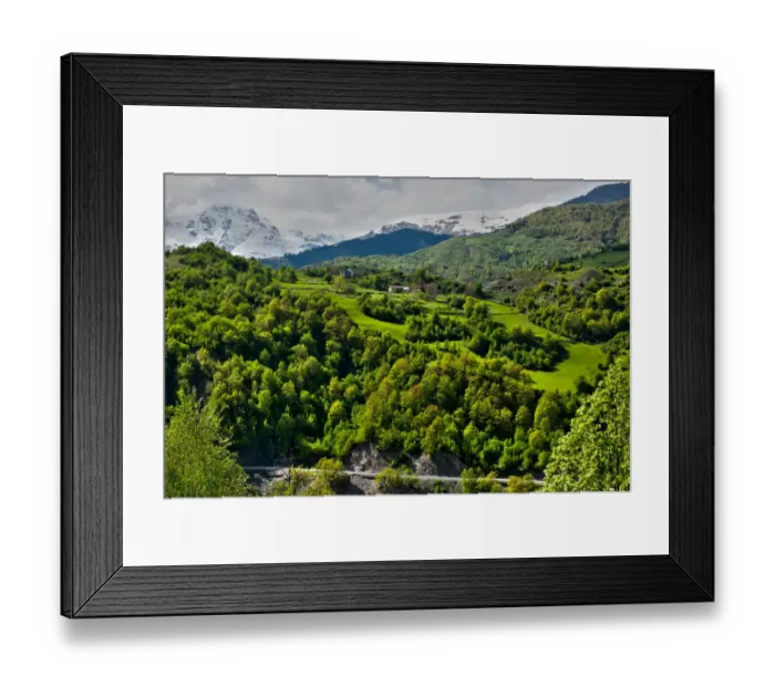 Framed Print : Mountain road at Mount Ushba in the Caucasus of Georgia Framed Print : Mountain road at Mount Ushba in the Caucasus of Georgia