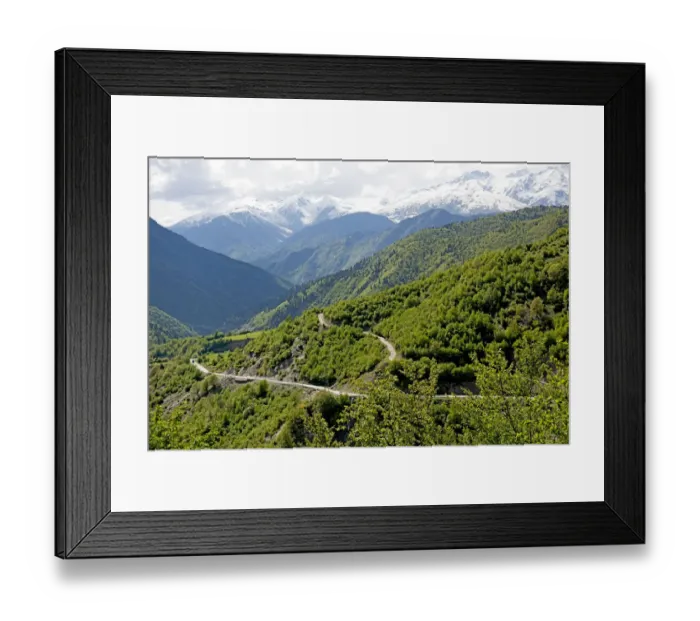Framed Print : Mountain road at Mount Ushba in the Caucasus of Georgia Framed Print : Mountain road at Mount Ushba in the Caucasus of Georgia