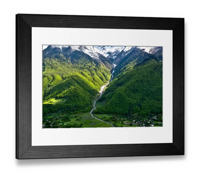 Framed Print : Horizontal view on Waterfall at Mountain road at Mount Ushba in the Caucasus of Georgia Framed Print : Horizontal view on Waterfall at Mountain road at Mount Ushba in the Caucasus of Georgia