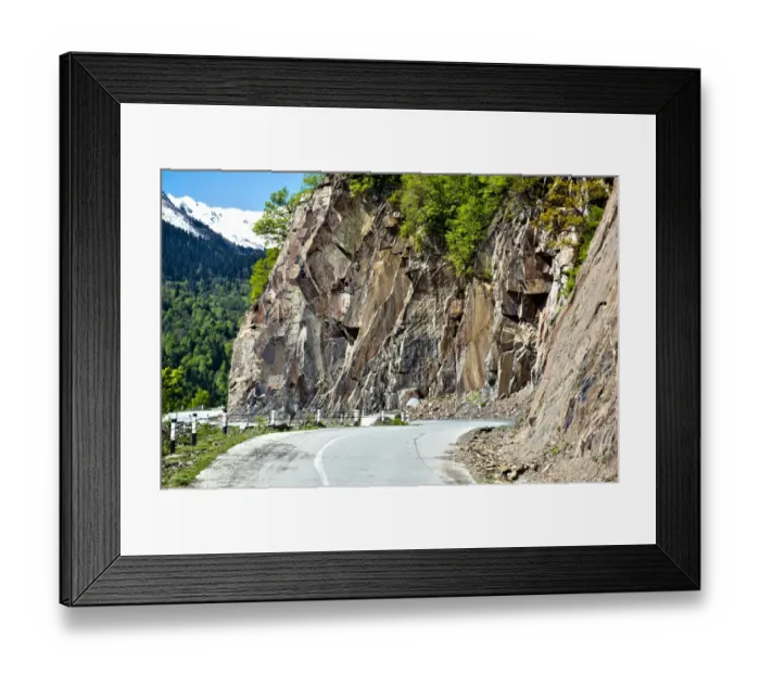 Framed Print : Mountain road at Mount Ushba in the Caucasus of Georgia