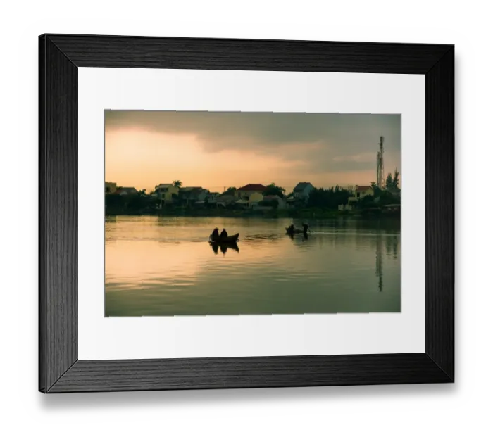 Framed Print : Two people on the boat in early morning in Hoian Framed Print : Two people on the boat in early morning in Hoian