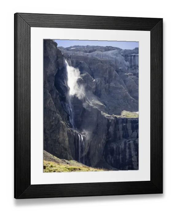 Framed Print : The first plane of Gavarnie waterfall with persons. Hautes Pyrenees. France. World Heritage by UNESCO, the great waterfall Framed Print : The first plane of Gavarnie waterfall with persons. Hautes Pyrenees. France. World Heritage by UNESCO, the great waterfall
